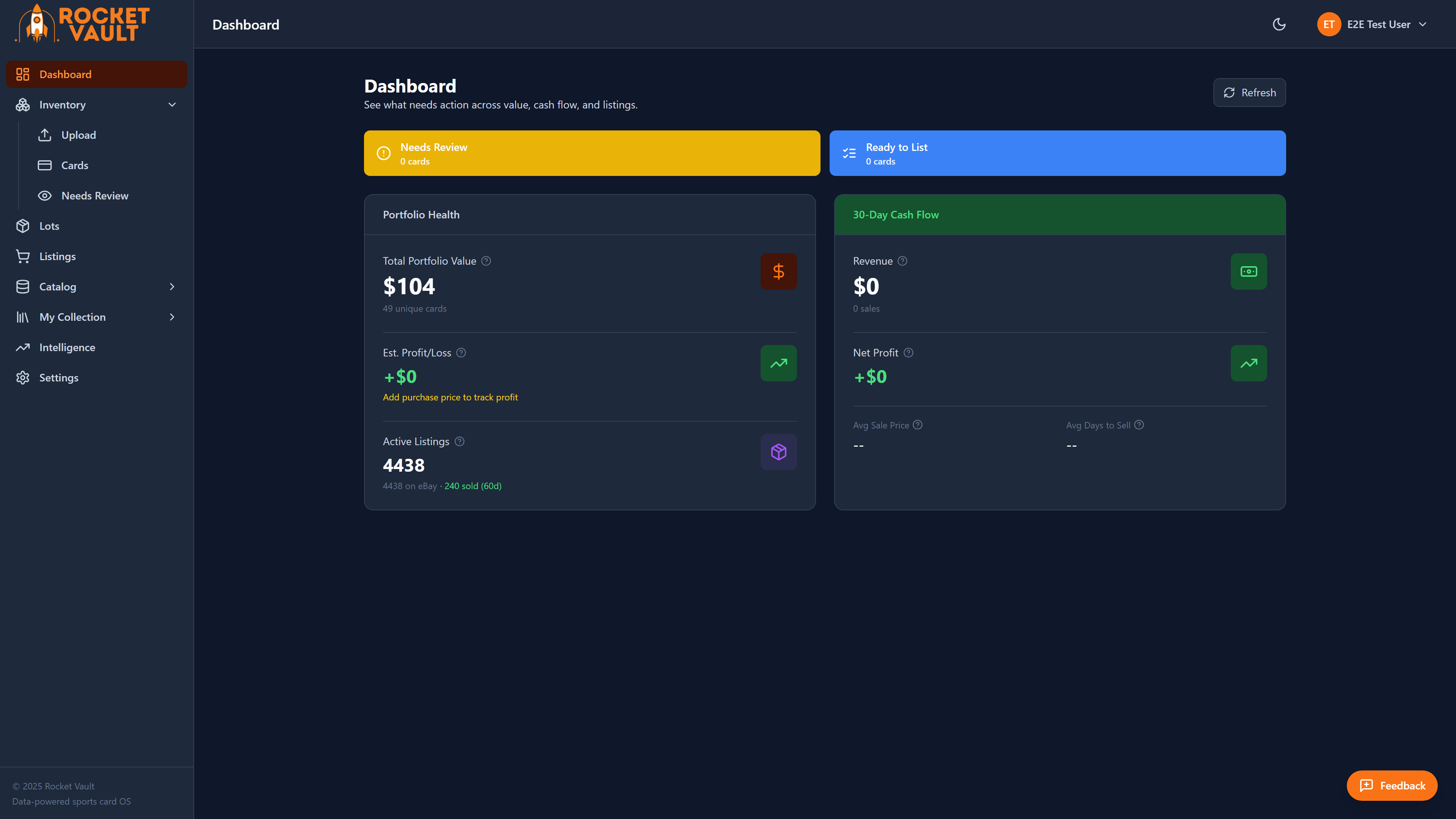 RocketVault Dashboard overview