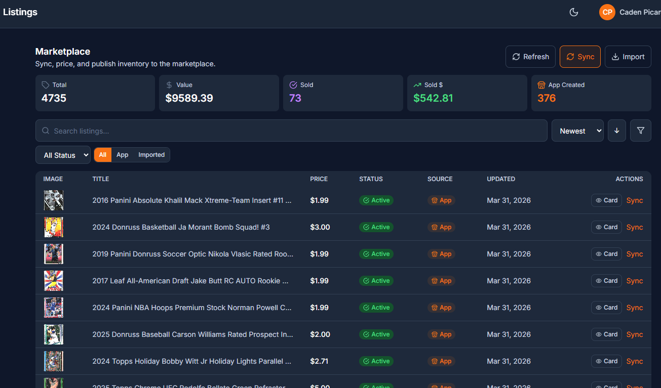 eBay listings management page
