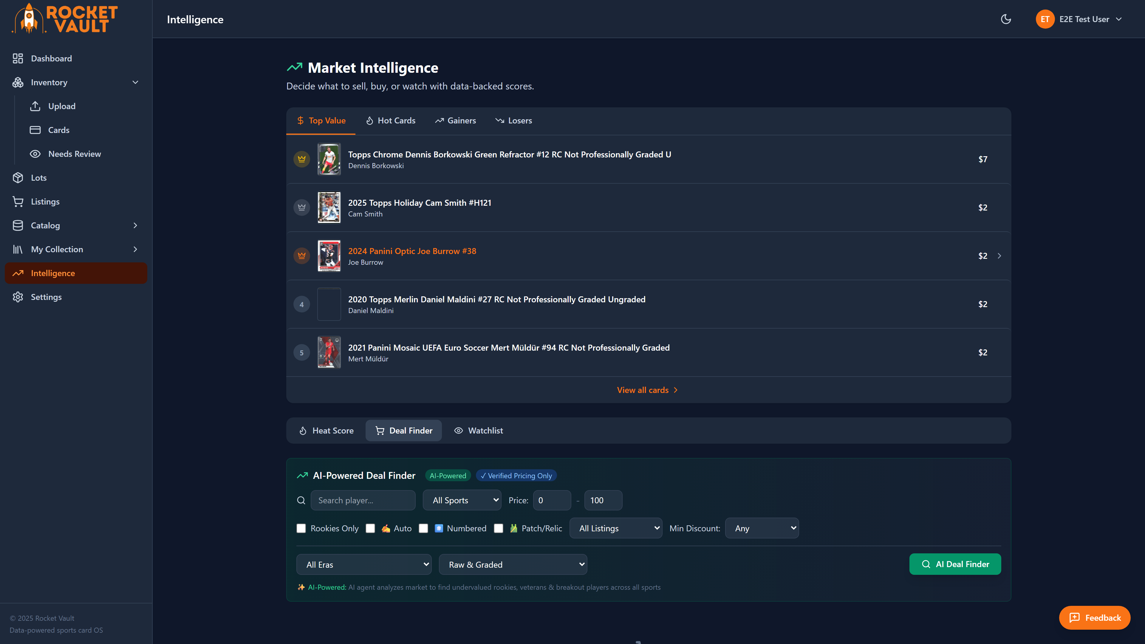 Deal Finder showing underpriced card opportunities