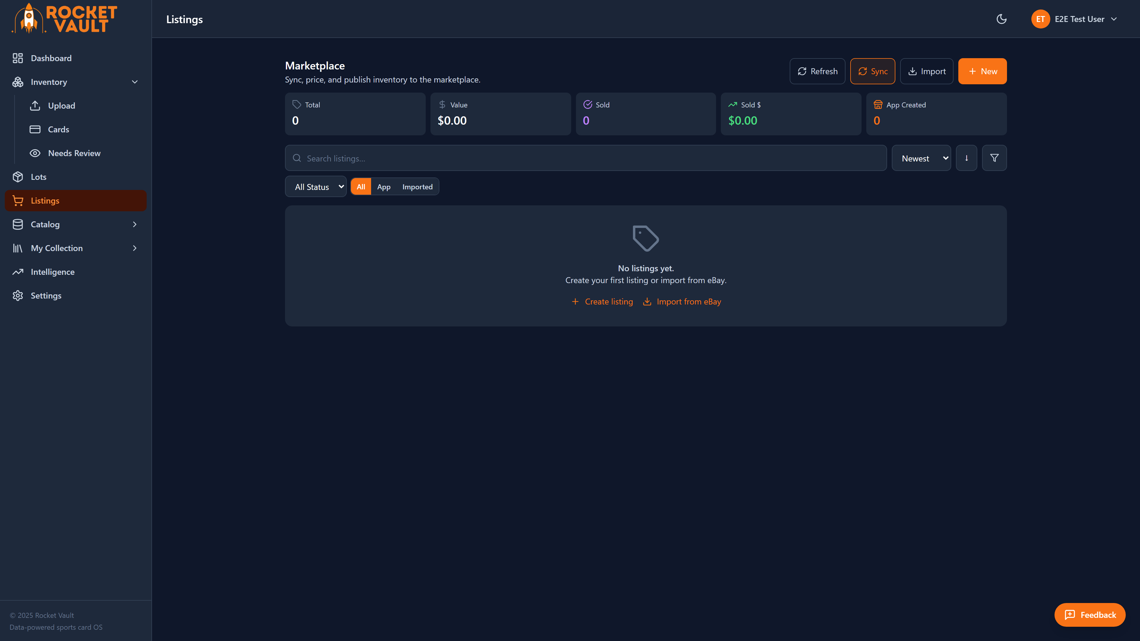 Listings page with filters and listing details