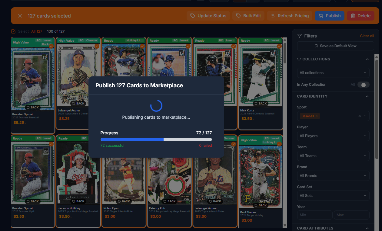 Publishing cards to eBay — bulk workflow