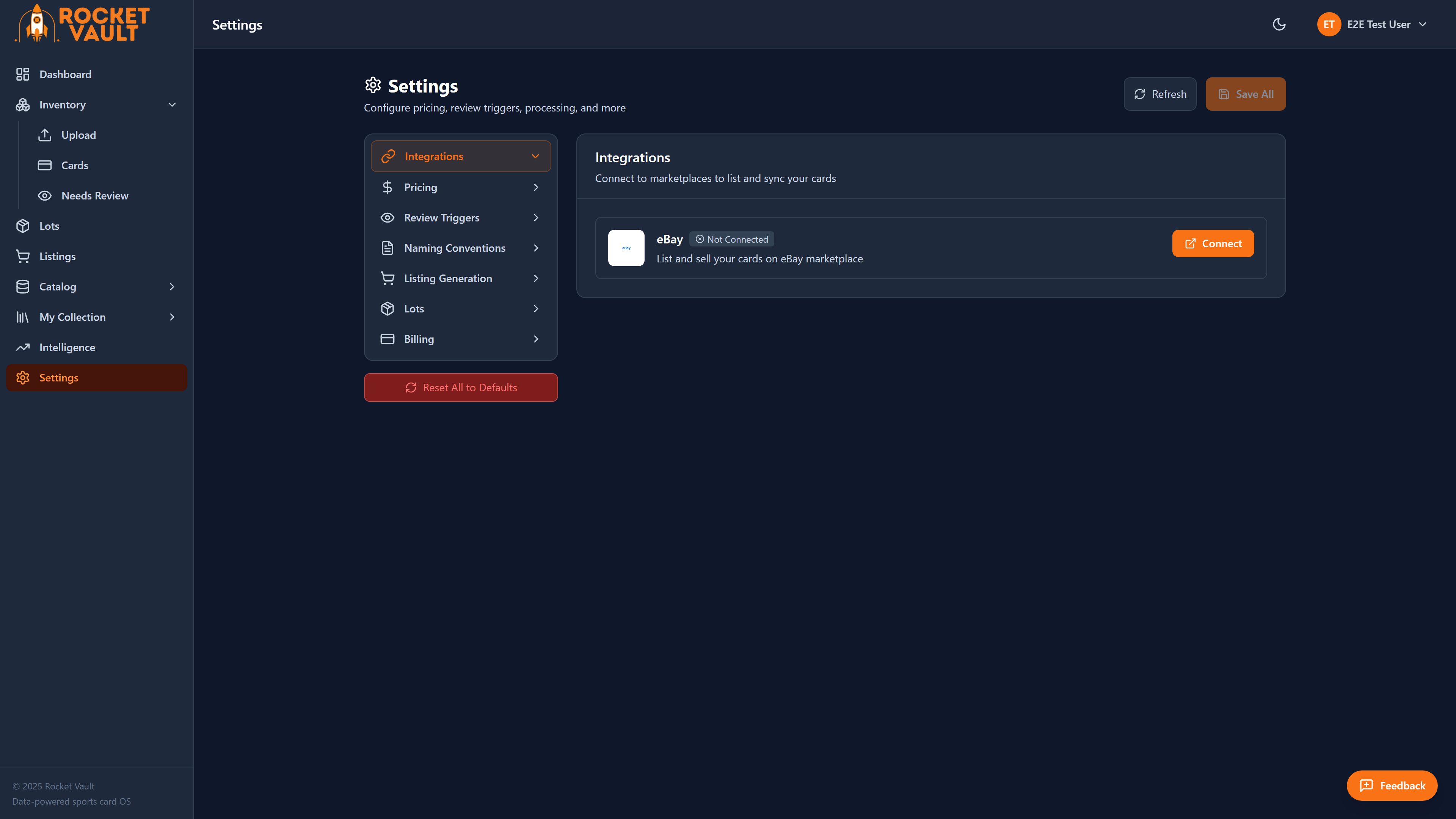 Settings page with automation configuration options
