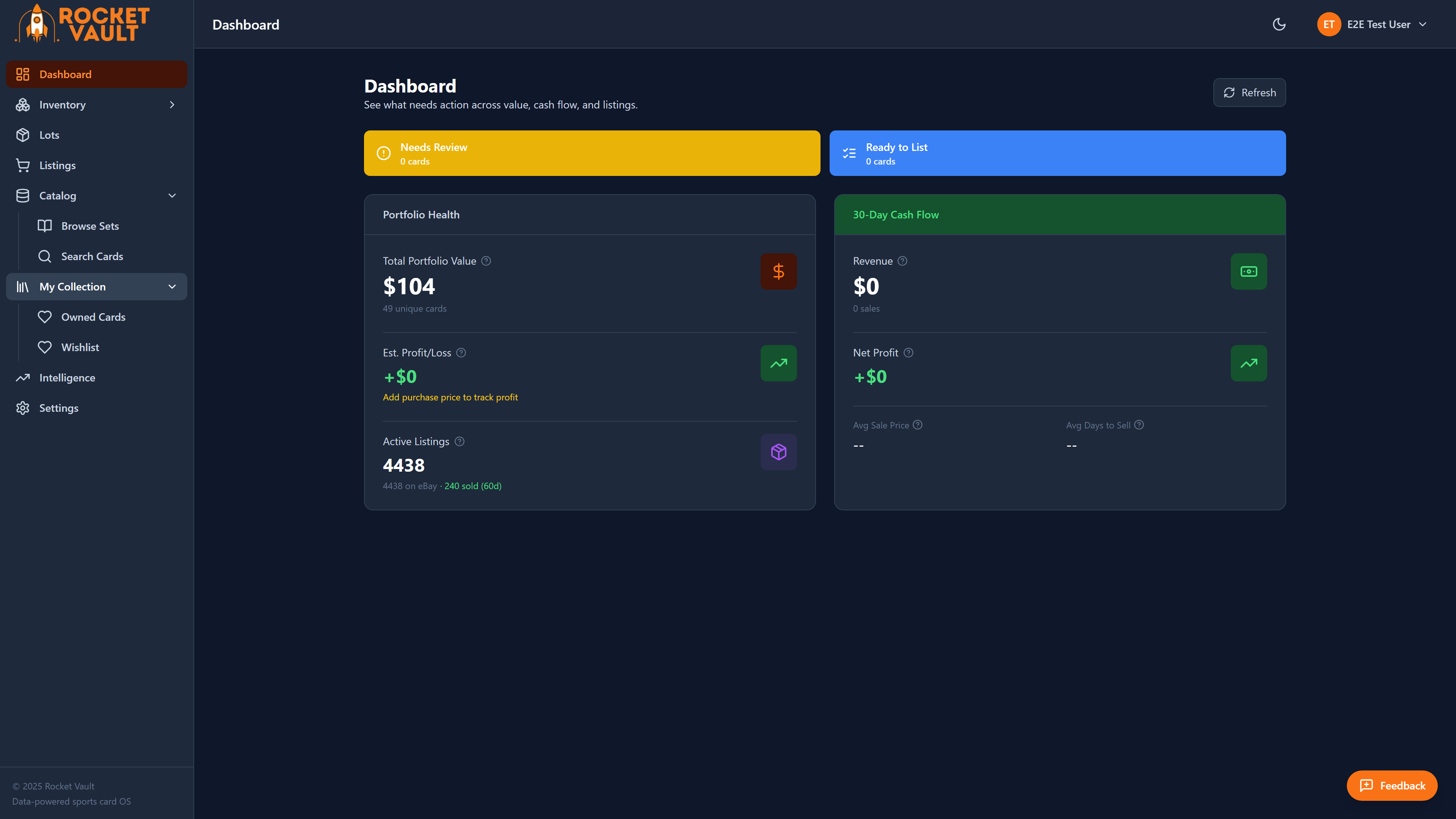 RocketVault sidebar navigation showing all main sections